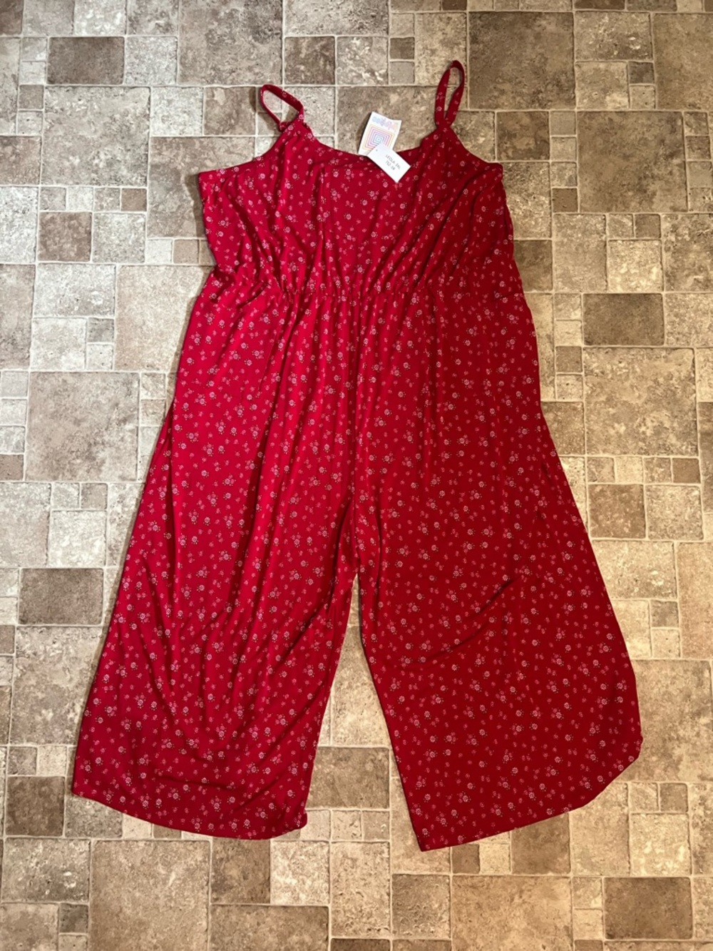 NWT 3X LuLaRoe Red Floral Wide-Leg Cami Jumpsuit